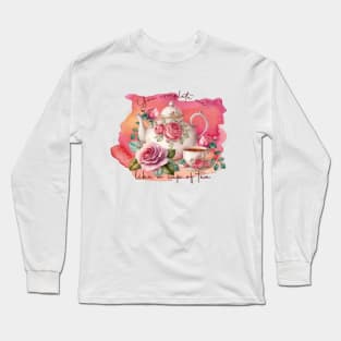 Floral Romantic Tea Pot And Cup Long Sleeve T-Shirt